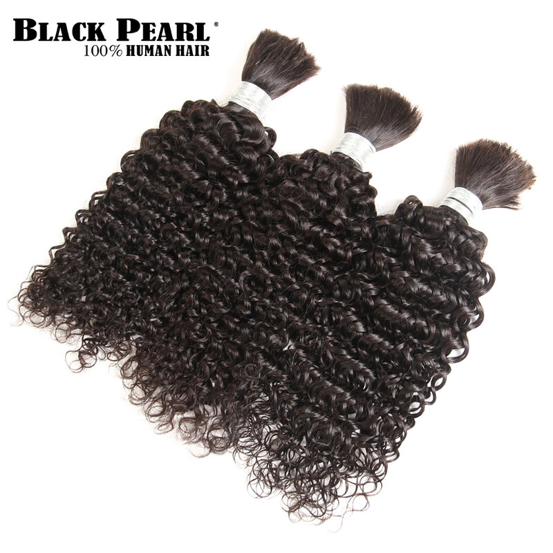 Mechones de cabello rizado brasileño precoloreado, extensiones de cabello humano trenzado a granel, Perla Negra, 1 paquete de trenzas, oferta de cabello