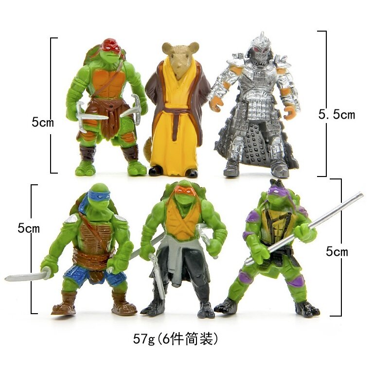 6pcs/set Turtle Action Figure Doll Toy Super Warrior Turtle and Mouse Teacher Turban Turtle Mini Figurine Deco for Home&Party