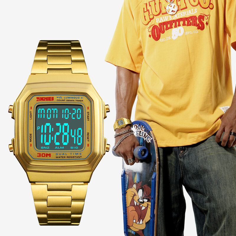 Marca de luxo SKMEI Homens Relógio de Contagem Regressiva Eletrônico Digital Relógios Desportivos 30 M À Prova D' Água LEVOU Ao Ar Livre Men Watch Relogio masculino