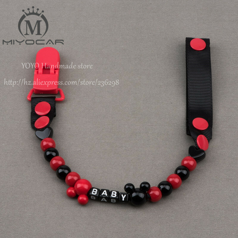 MIYOCAR Personalised -Any name Hand made funny black and red beads dummy clip dummy holder pacifier clips soother chain for baby