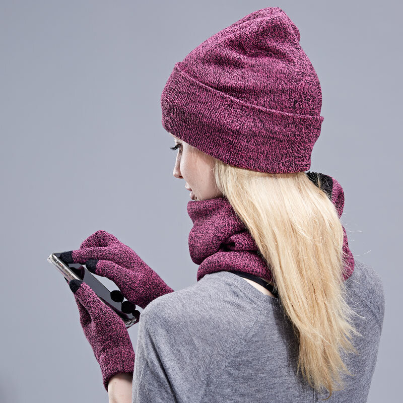 Inverno Caldo Unisex Sciarpa Cappello e Guanti Set di Spessore Infinity Sciarpa di Smart Touch Screen Texting Guanti Set Skullies Berretti
