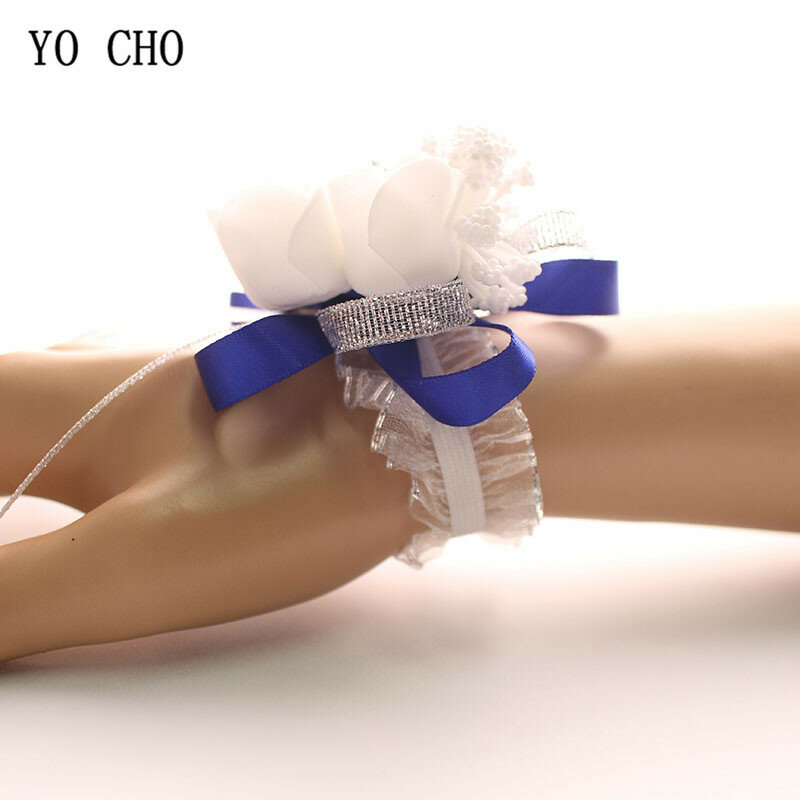 YO CHO-ramillete de muñeca para dama de honor, suministros de pulsera, rosas de seda, flor blanca, accesorios de boda