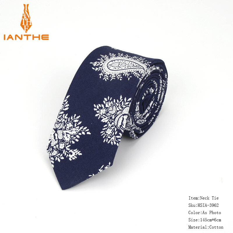 Мужские галстуки из 100% хлопка с принтом пейсли, узкие галстуки с цветочным принтом, узкий галстук