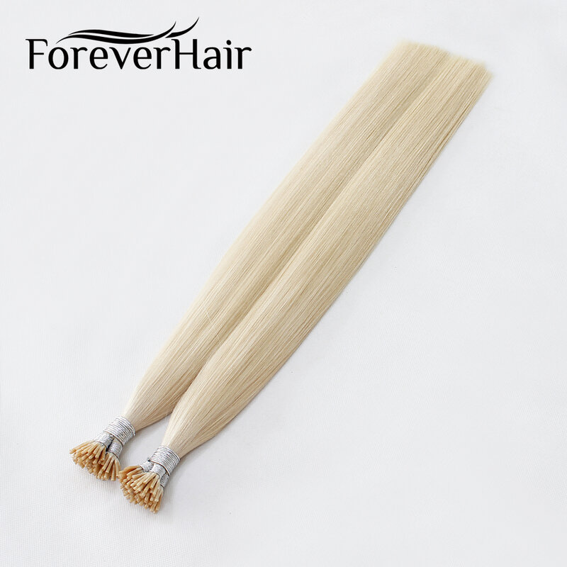 FOREVER HAIR 16" 18" 20" 22” Remy Double Drawn I Tip Human Hair Extensions Platinum Blonde #60 Keratin Bond Hair Extension 80g
