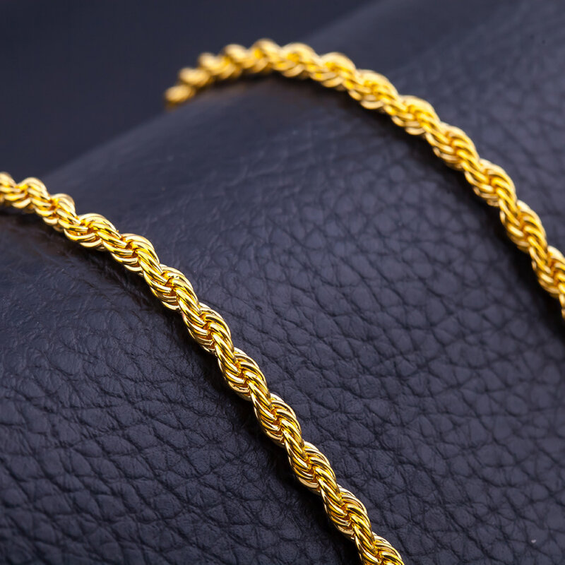 Unisex Pria Wanita 18K Emas Berlapis Twisted Rope Perhiasan Kalung Rantai 50 Cm