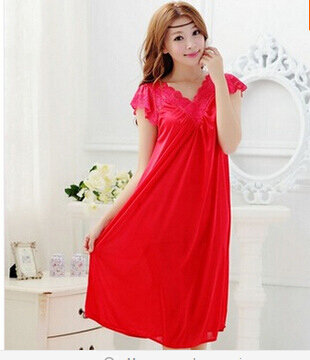 Frete grátis feminino laço vermelho sexy camisola meninas plus size tamanho grande sleepwear camisola noite vestido saia Y02-4