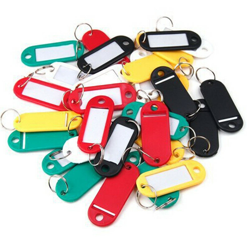 Llaveros de plástico coloridos para equipaje, etiquetas de identificación en idioma, etiquetas de nombre, anillo dividido, 10 unidades por juego