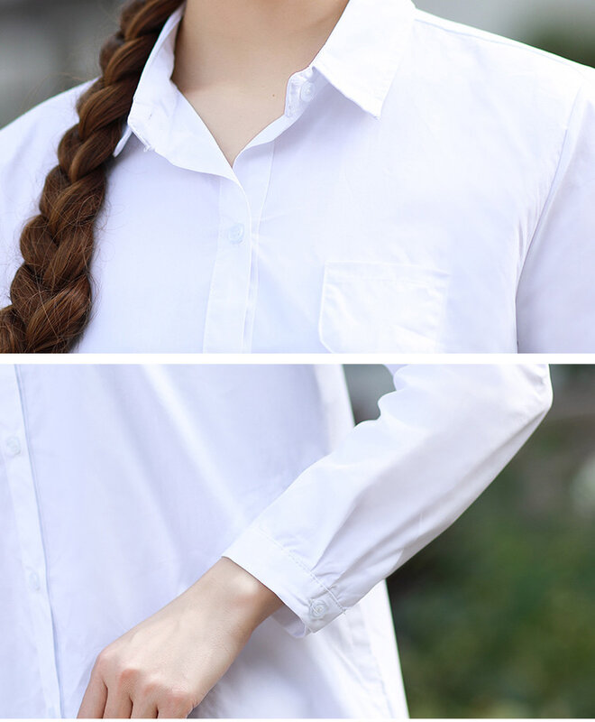 ロングシャツ女性 2019 秋長袖ターンダウン襟ポケット女性の基本的な大プラスサイズ Blousedress 白でトップスブラウス