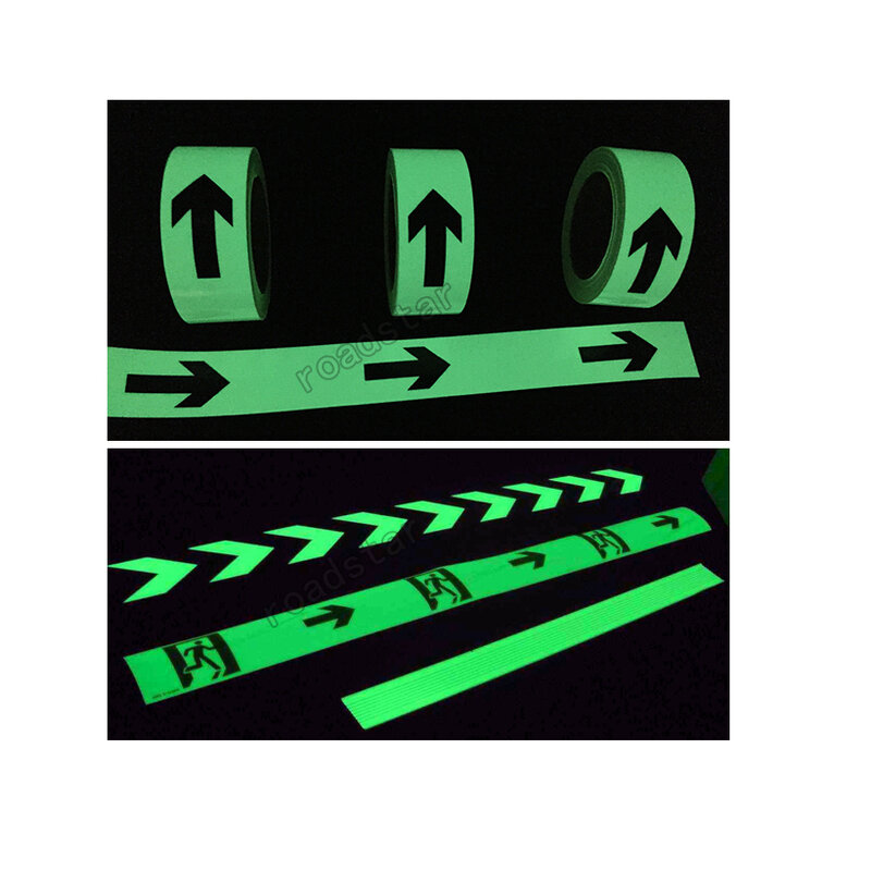 Roadstar Film bercahaya untuk keamanan, 5CM X 5M lebar 5cm menyala dalam gelap 4 jam tahan lama
