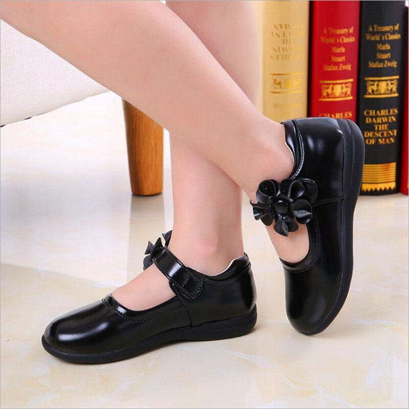 Classic Girls Flowers Children PU Leather Single Shoes For Teens Girls Kids Party Wedding Dance Princess Dress Shoes In School