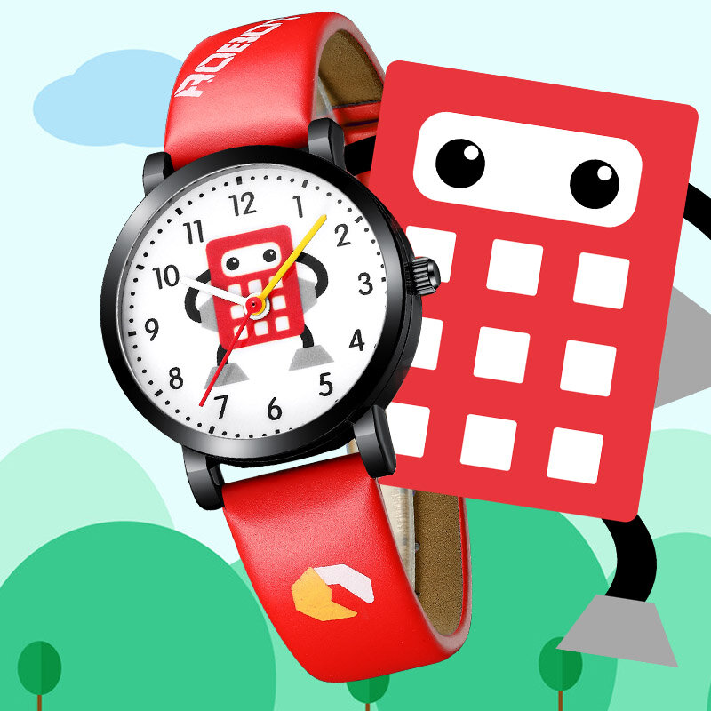 KDM de Robot de dibujos animados relojes para niños los niños a prueba de agua correas de cuero deporte reloj de pulsera reloj de cuarzo de niño niña lindo reloj