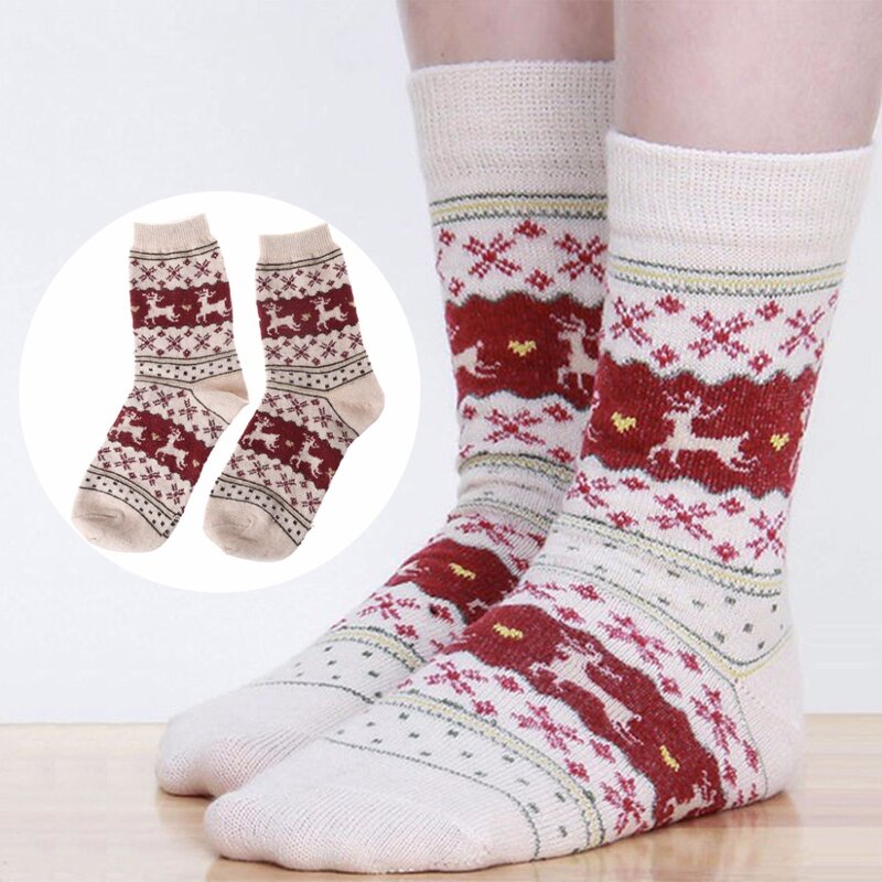 1คู่ผู้หญิงฤดูหนาวถุงเท้าอบอุ่นคริสต์มาสกลางถุงเท้าสบายของขวัญ