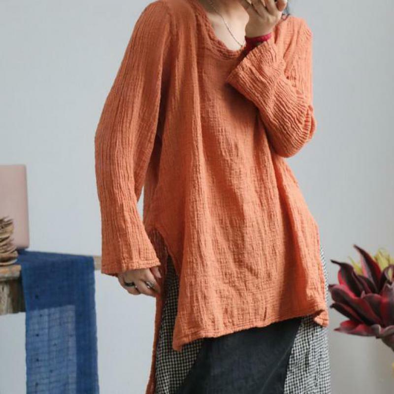 USWMIE-Blusa sencilla con cuello en V para mujer, camisa de Color liso con dobladillo Irregular, transpirable, talla grande, 2020
