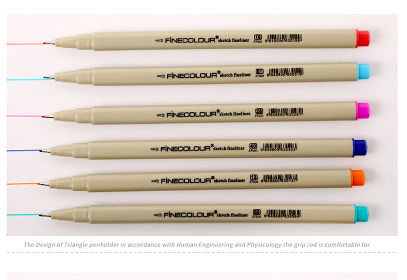 Caneta marcador de tinta colorida finecolour, 24pcsa/b com pigmento, para desenho, micro-linha posca sharpie