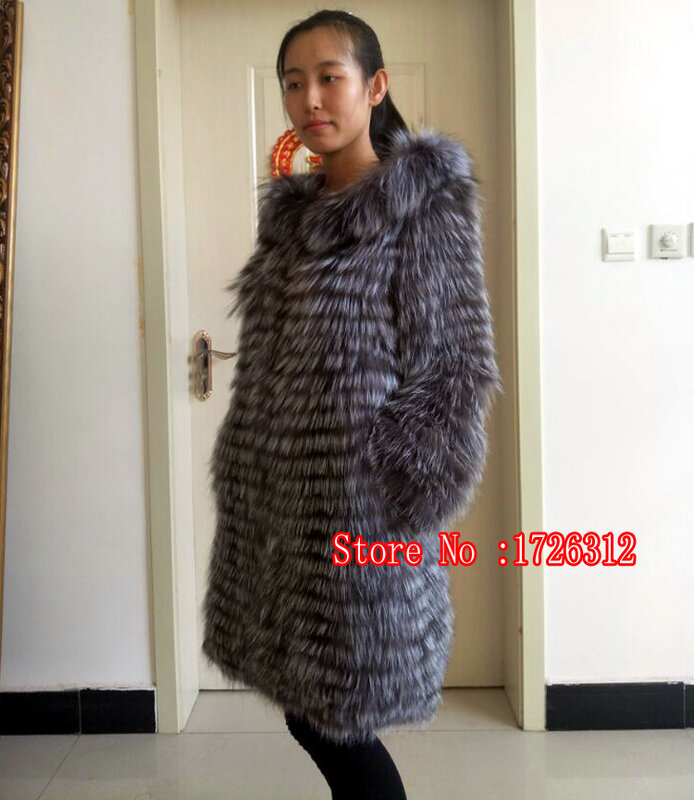 Echte zilveren vos bontjas vrouwen winter bont jas vrouwelijke bovenkleding hooded overjassen slanke