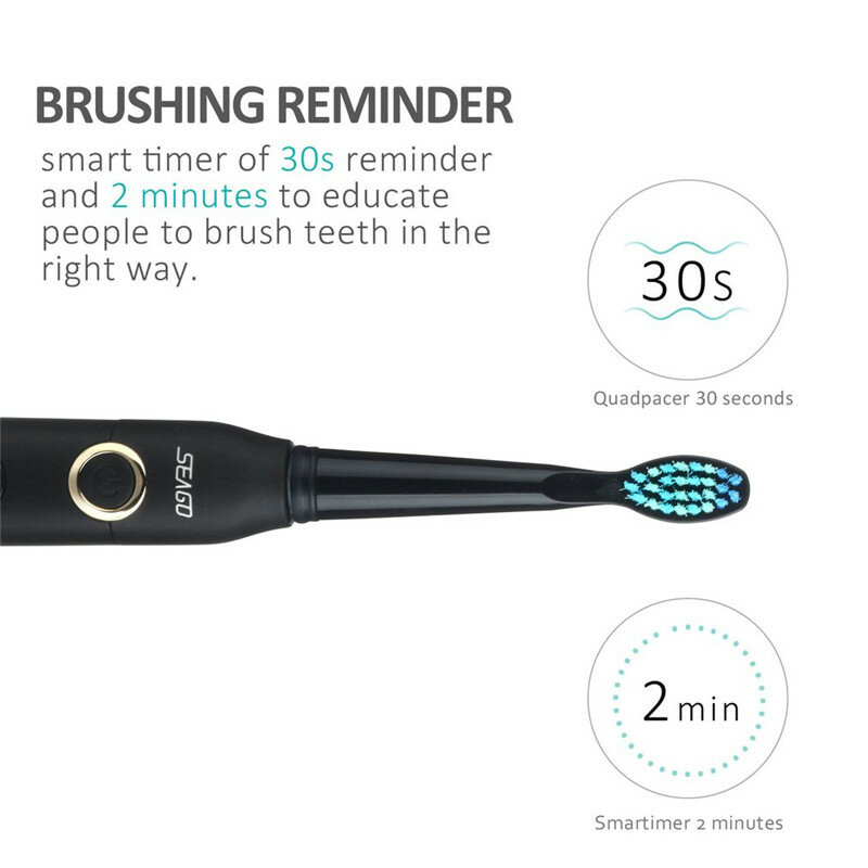 Seago usb recarregável escova de dentes elétrica adulto à prova dwaterproof água profunda limpa escova com 2 cabeças substituição