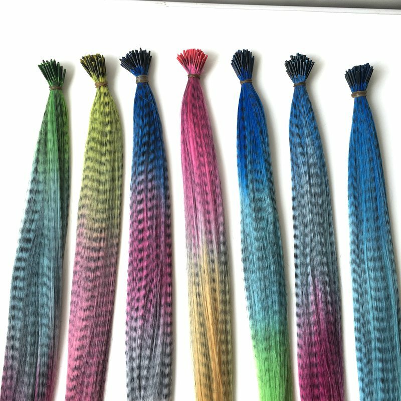 Pragnienie włosów 100 nici 16 cali 0.5g ombre kolor Zebra linia żaroodporne syntetyczne i końcówki feather przedłużanie włosów na imprezę