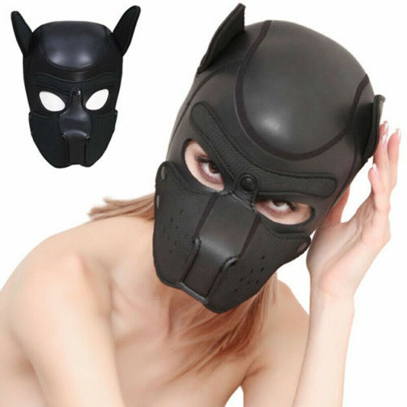 Acolchado de caucho de látex papel jugar máscara de perro cachorro Cosplay cabeza completa + orejas 10 colores