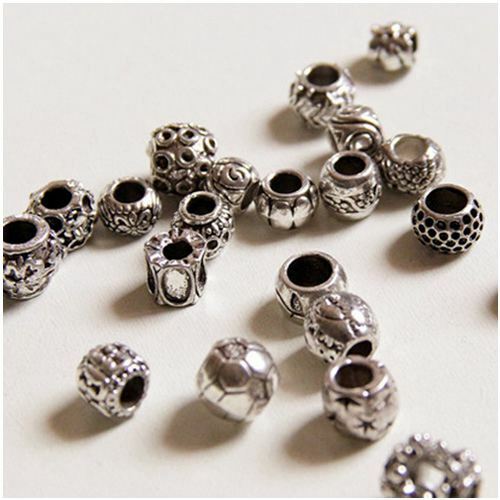 50Pcs Gift Mixed Silver-color Tone alloy Spacers Charm Beads Fit Bracelet