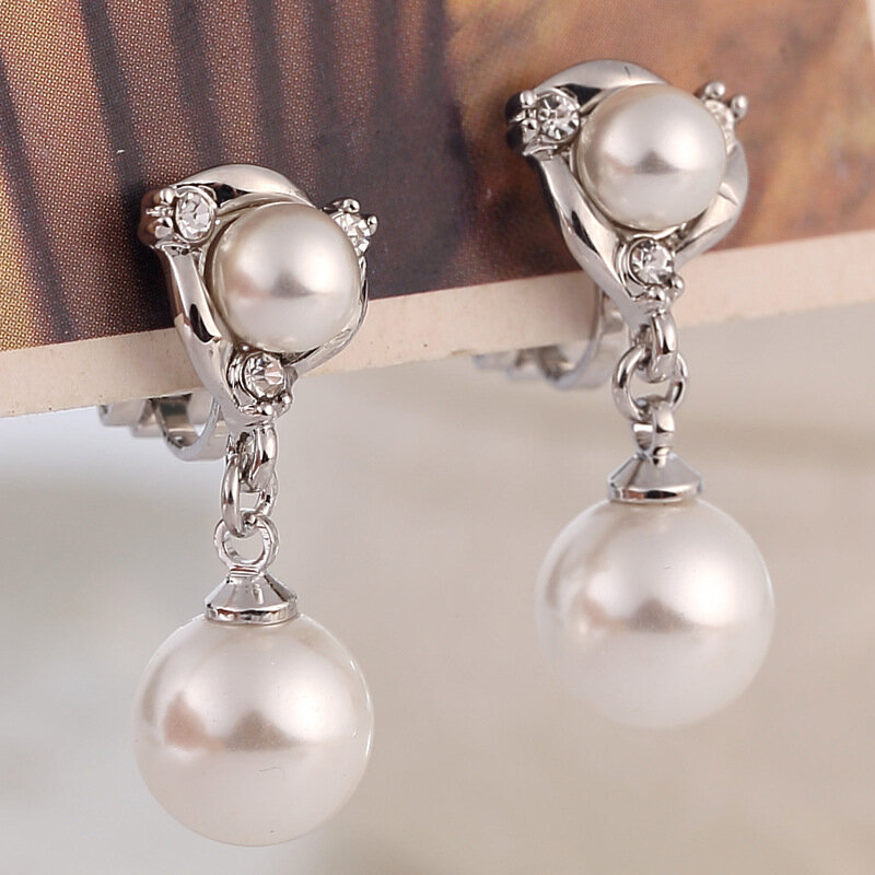 Elegant Rhinestone Pearl Waterdrop Earrings Pierced and Non Pierced Earrings Ear Clip on Earrings for Women Wedding Jewelry