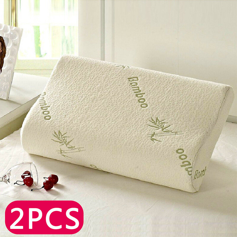 2 Pcs Home Soft Contour Orthopedic Bamboo Fiber Sleeping Pillow Memory Foam Pillows Contour Memory Foam Luxury Pillow Firm Head
