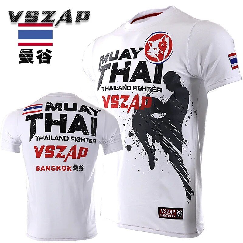 VSZAP-Thai Boxe MMA T-shirt para Homens, Camiseta de Ginásio, Luta, Artes Marciais, Treino Fitness, Wolf Muay Thai