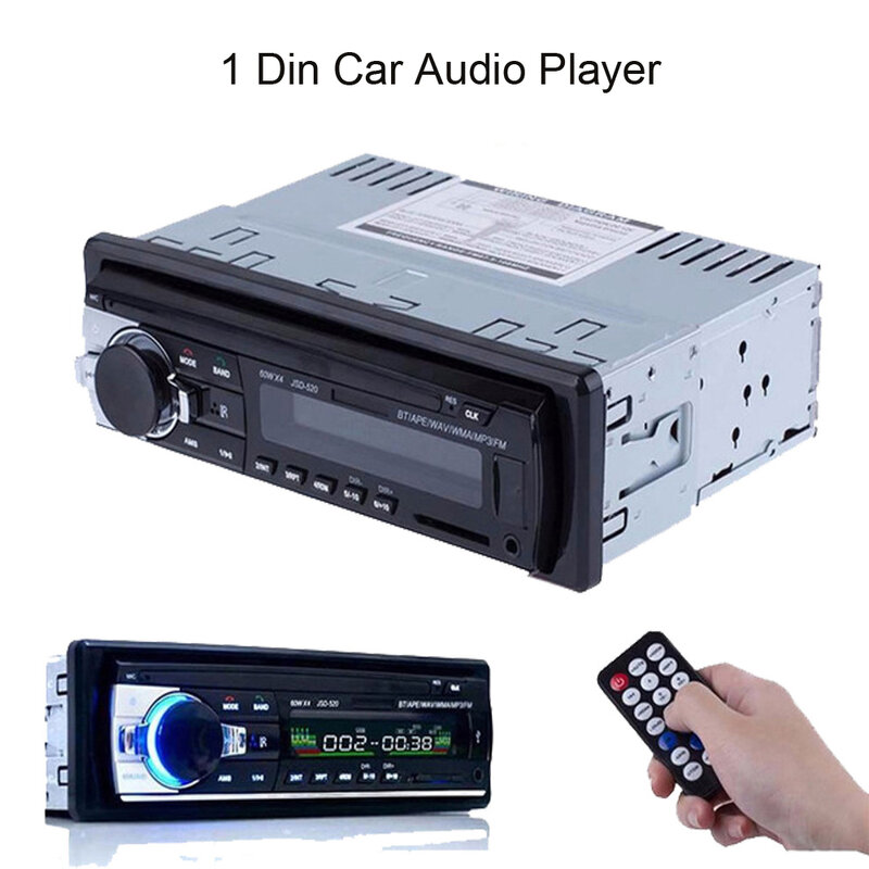 Podofo 차량용 디지털 라디오 스테레오 플레이어, 블루투스 MP3 플레이어, JSD-520 60Wx4 FM 오디오 스테레오 음악 USB SD, 대시보드 AUX 입력