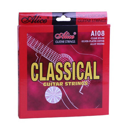 Juego de cuerdas de guitarra clásica de 6 cuerdas, cuerdas de nailon transparente, aleación de cobre chapada en plata enrollada, Alice A108