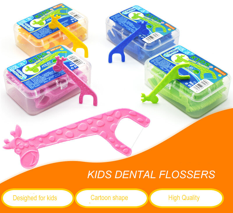 4 caixa/lote caçoa o flosser dental bonito do fio dental, os desenhos animados das crianças picam os dentes palitos da vara o cuidado oral limpo do dente