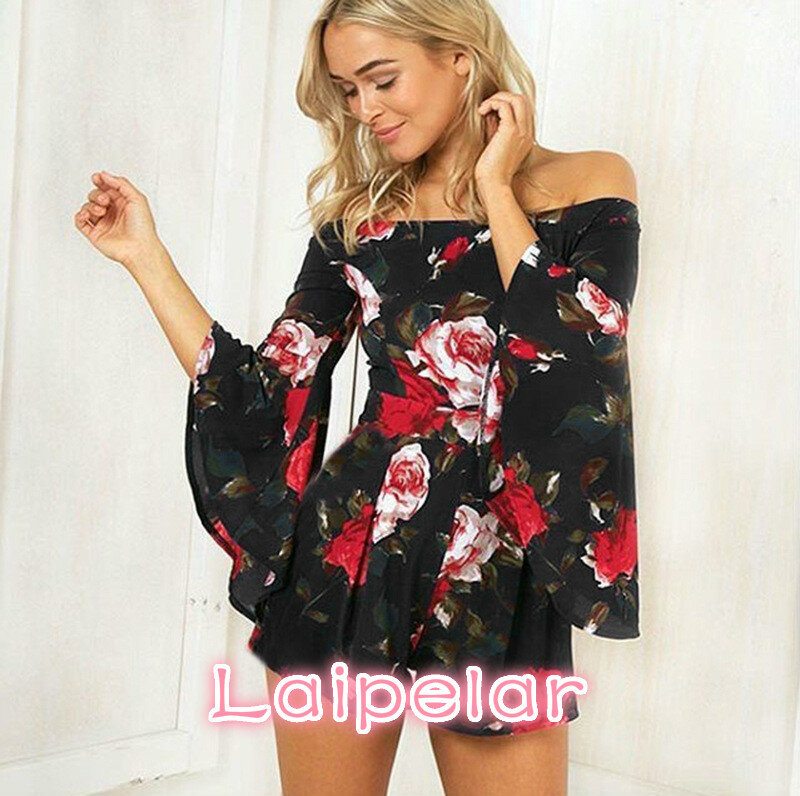 2020 Women Sexy Flare Long Sleeve Floral Mini Clothes Laipelar