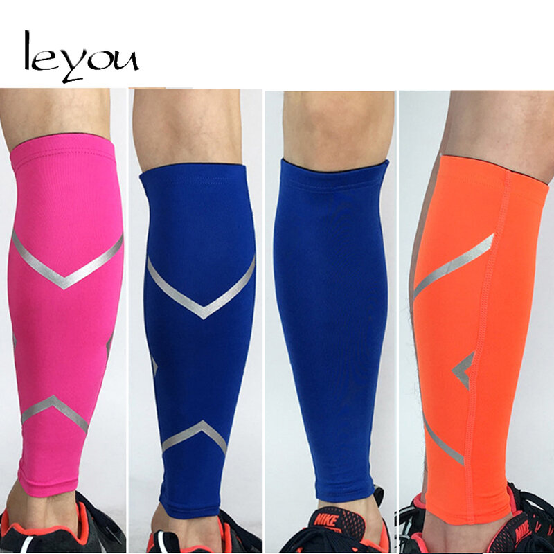 Leyou Reflektierende Kompression Ärmeln für Beine Waden Elastische Hülse Laufen Beine Wärmer Kalb Unterstützung Kompression Knie Hülse