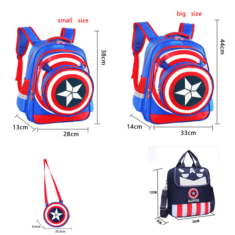 MVK The Avengers 4 Captain America 4pcs School Bags Boys Backpack Children Primary Students Schoolbag Kids Composite Bag Mochila