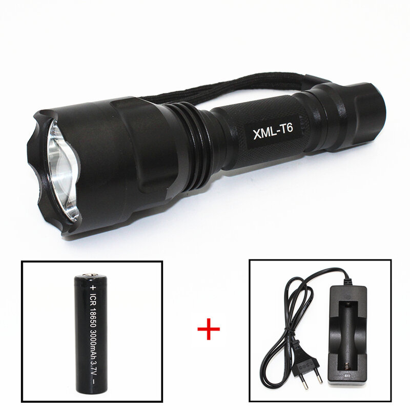 Outdoor Hunting Flashlight C8 XML T6 LED 5 Mode Light 1000LM Aluminum LED Torch 18650 Battery EU Charger