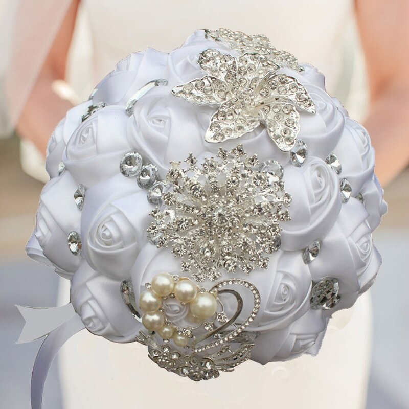 WIFELAI-A bouquets de casamento artificial feito à mão flor strass dama de honra cristal casamento nupcial bouquet de mariage w228