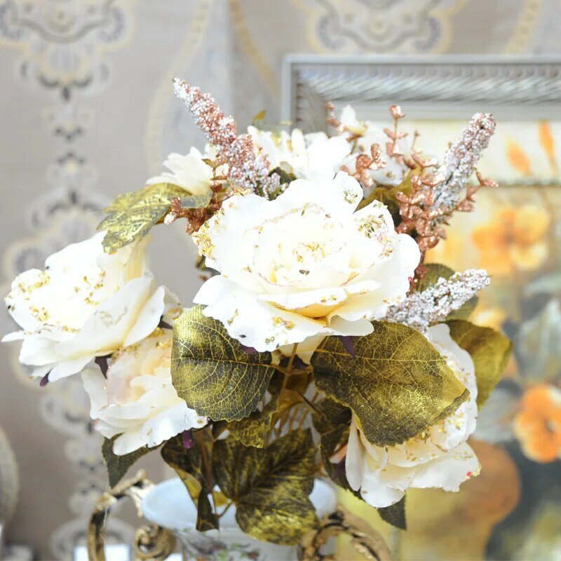US House Dream House Taobao ร้อน Retro Royal Rose ประดิษฐ์ดอกไม้ผ้าไหมตกแต่งสูงดอกไม้ประดิษฐ์