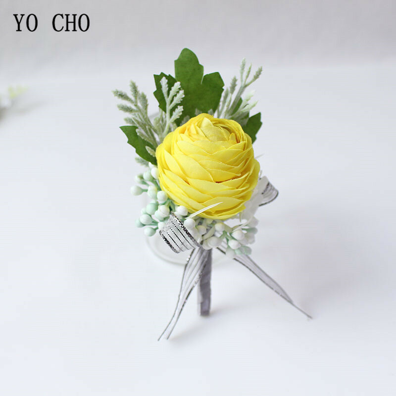 YO CHO шелковые розы, Бутоньерки для невесты и корсаж на запястье, желтые цветы, браслет с подсолнухами бутоньерки, свадебные принадлежности для свадьбы