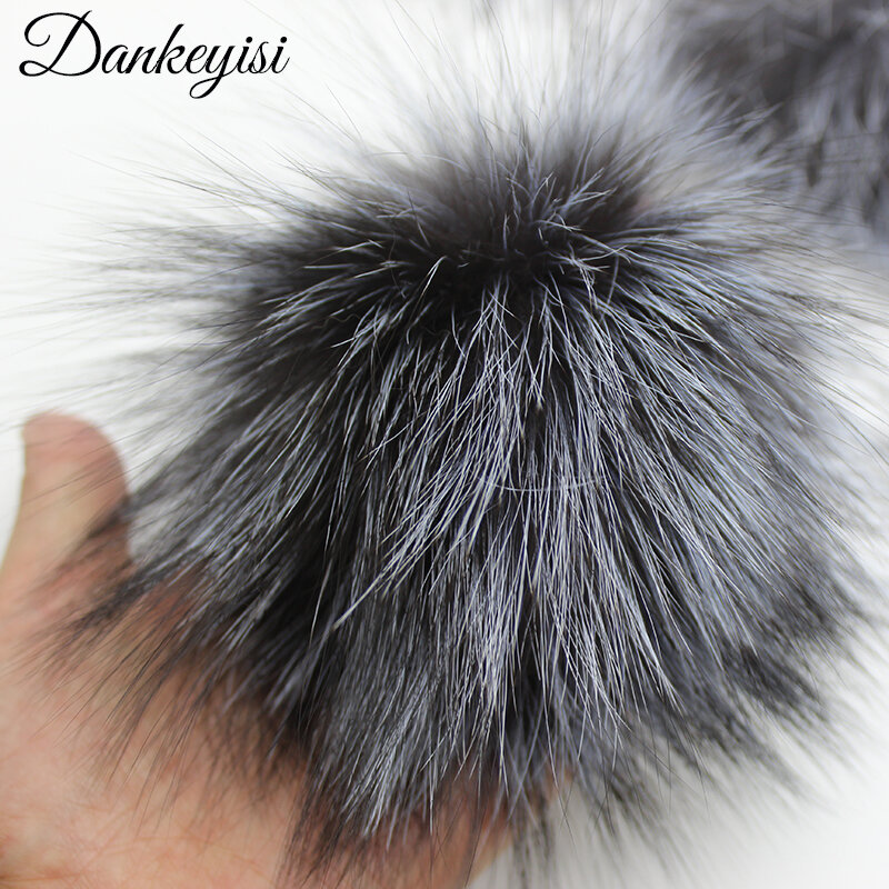 DANKEYISI-pompones de piel auténtica para sombreros, bolsos, accesorios para zapatos, bolas de piel de mapache y zorro, DIY, 13-14cm