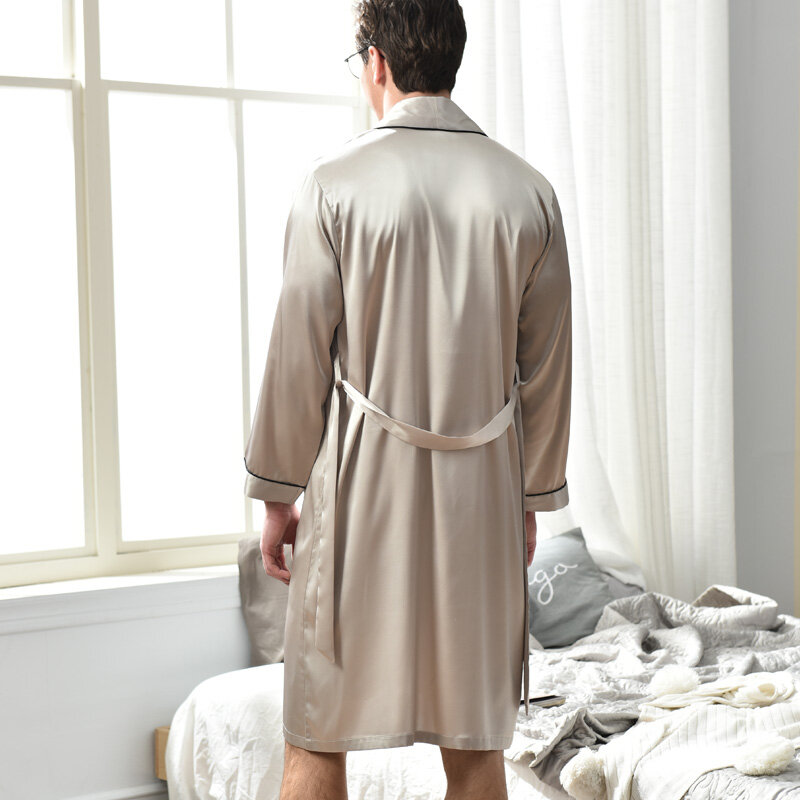 Xifenni-Albornoz de seda de imitación para hombre, conjunto de ropa de dormir Sexy, pantalones cortos de seda satinada, manga larga, 2824