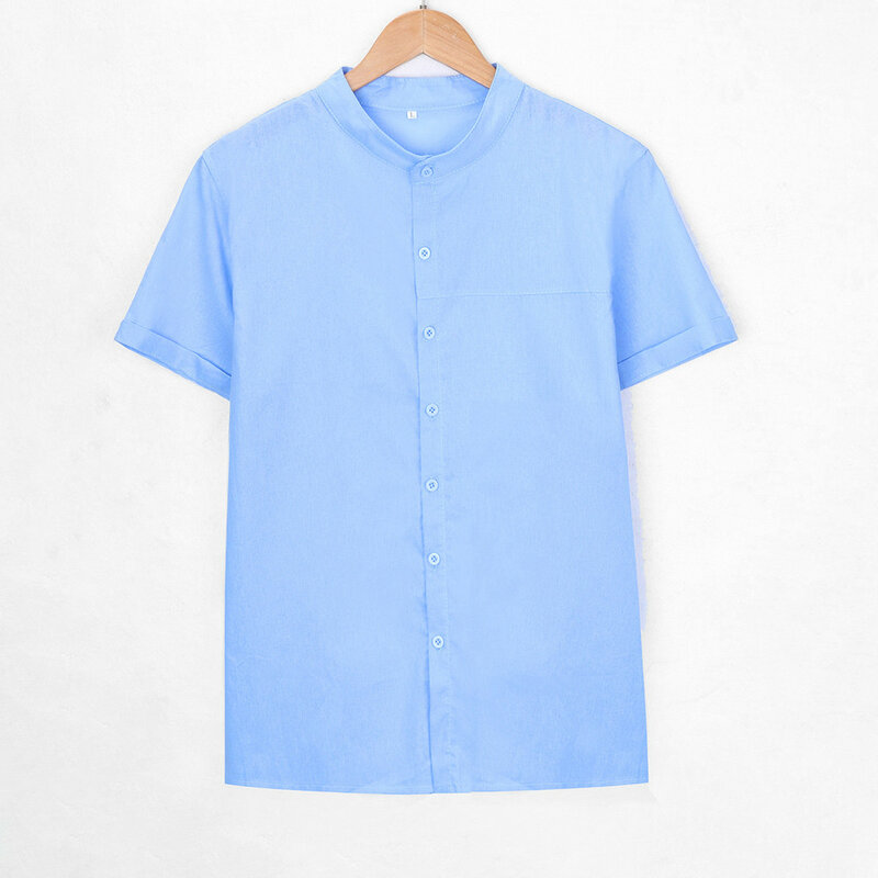 Camisas de lino de los hombres pantalones de algodón de Color sólido manga corta T camisas Tops blusa de moda camisetas de verano c0514