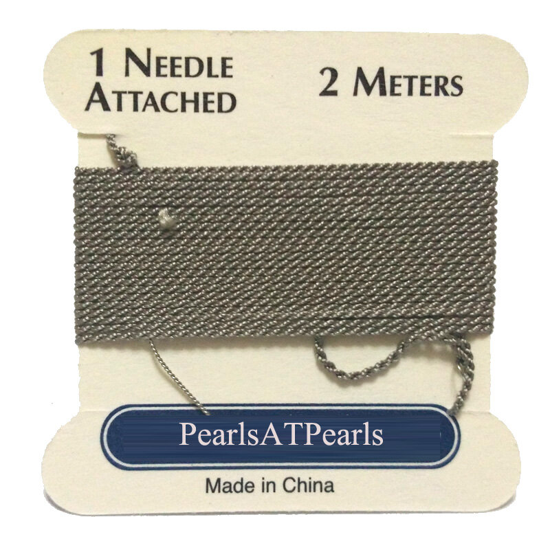 2M de largo 0,6mm de diámetro gris 100% Cordón de cuentas de seda Natural con aguja adjunta