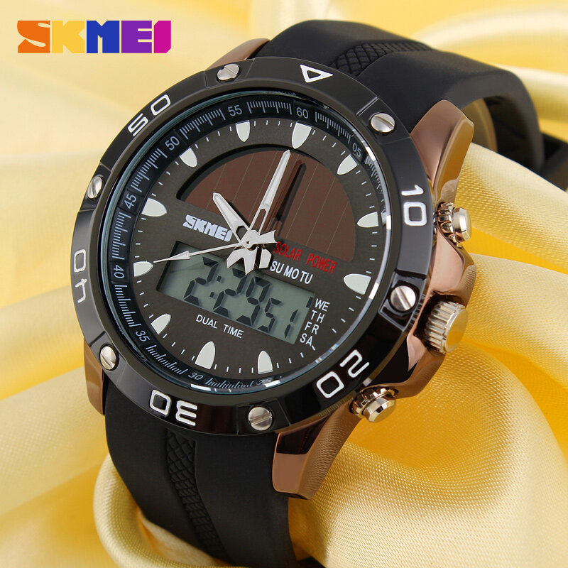 2019 nueva marca SKMEI, energía Solar reloj Digital de cuarzo de los hombres relojes deportivos al aire libre multifuncional militar relojes 1064