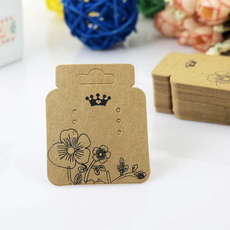 New Fashion 200pcs/lot Brown Paper Jewelry Card Earring Ear Clips Display Packaging Cards 5.2x4.5cm Rectangle Earrings Card