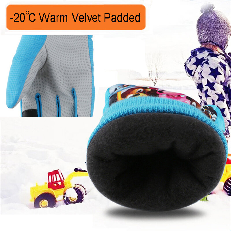 ฤดูหนาว Warm ถุงมือเล่นสกีเด็ก Snowmobile ถุงมือสกีถุงมือลุยหิมะ Windproof ถุงมือสำหรับสาวอะนิเมะ Elsa Anna