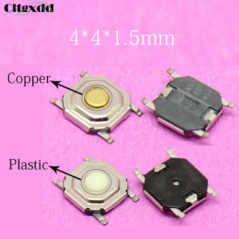 Cltgxdd-Interruptor táctil de encendido/apagado, 1 unidad, 4x4x1,5/1,6/1,7mm, 4 pines, microinterruptor táctil SMD4 impermeable, botón de plástico o cobre