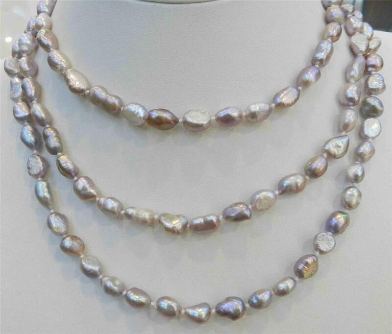 Collar de perlas cultivadas AKOYA púrpura, 47 pulgadas, 7x9mm, envío gratis, nuevo