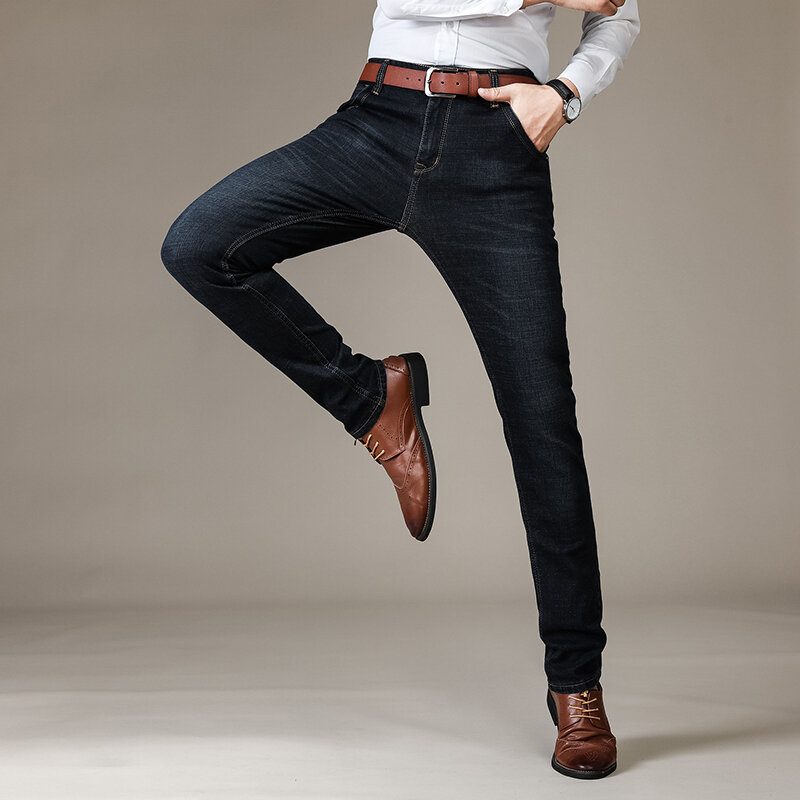 Brother Wang-pantalones vaqueros negros para hombre, Jeans elásticos ajustados de estilo clásico, a la moda, para negocios, nuevos