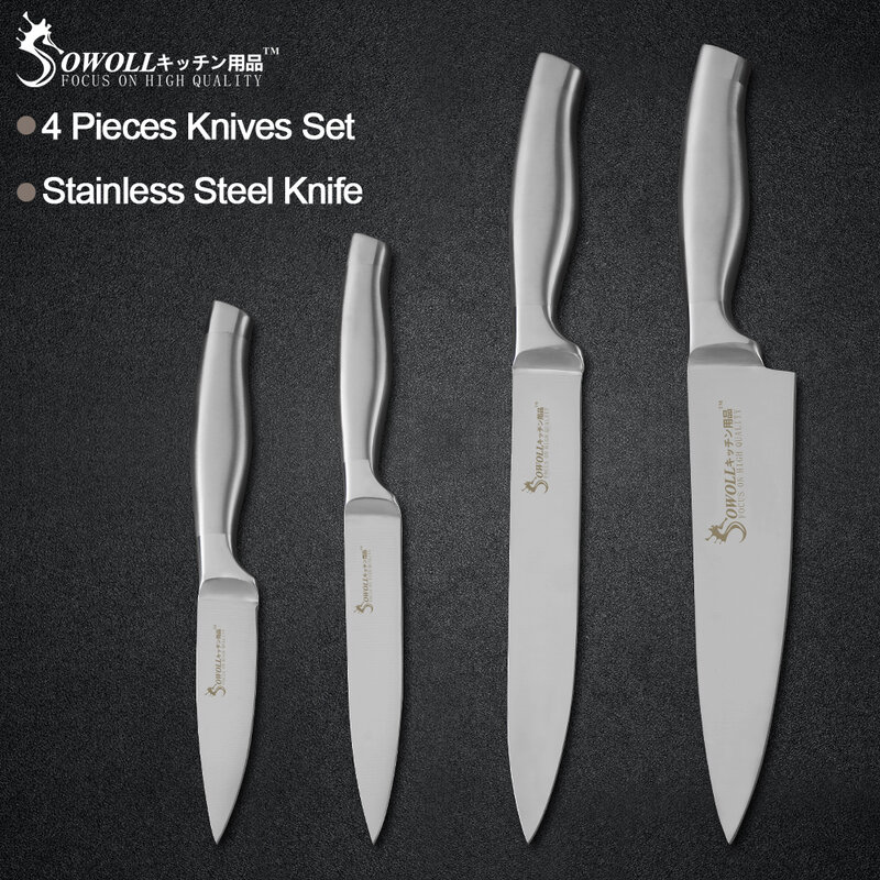 Set de cuchillos de cocina de acero inoxidable de Sowoll, cuchilla afilada de alto carbono, cuchillos antideslizantes, carne, pescado, utensilios de cocina