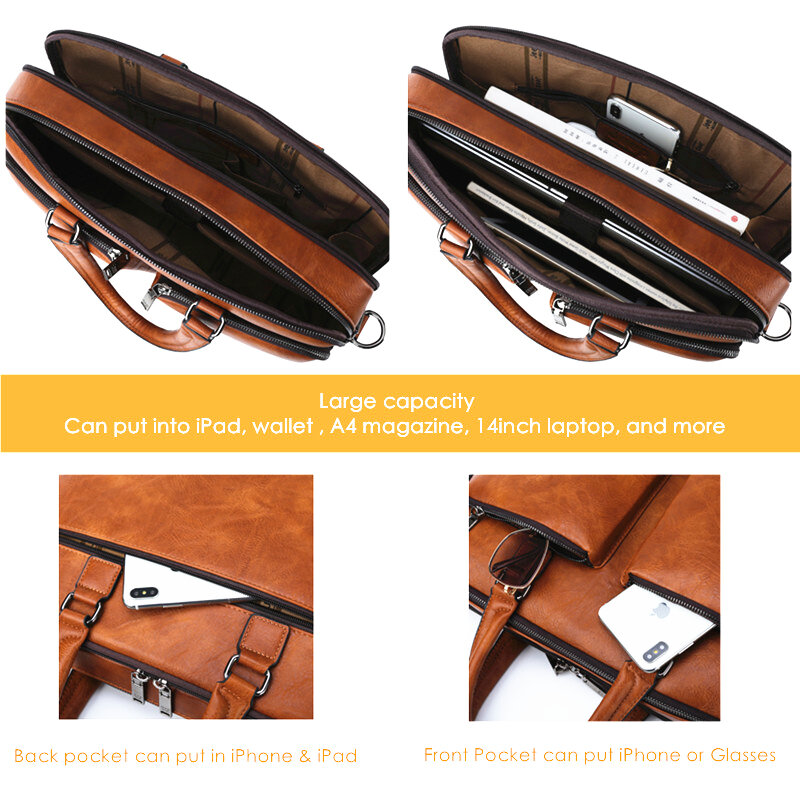 Мужской портфель с плечевым ремнем jeep buluo, оранжевый кожаный портфель для ноутбука, брендовая деловая сумка, повседневный переносной портфель, все сезоны, 2019