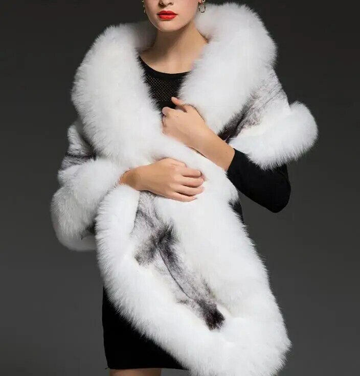 Capa de piel de visón real para mujer, abrigo grande con cuello en V, piel de visón auténtica, piel de zorro natural, cálido, negro y rojo, invierno, stoleV213