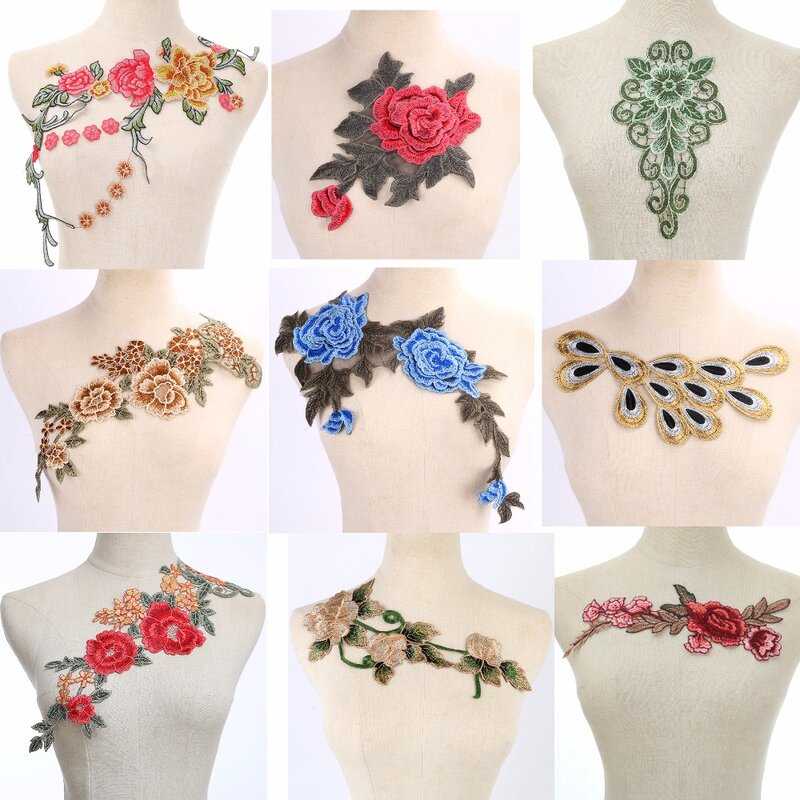Craft collar Venise Sequin Floral Embroidered Applique Trim Decorated Lace Neckline Collar Sewing Free Shipping